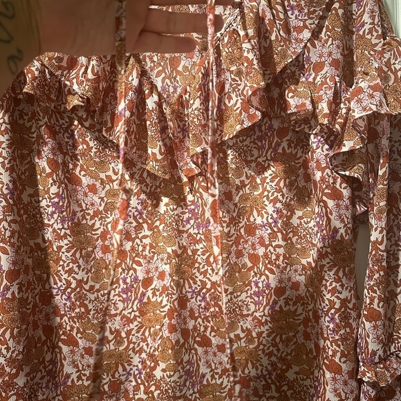 J.Crew Ruffle Crinkle Chiffon Blouse Floral Top Spring‎ Summer Casual Size Large - Picture 7 of 14